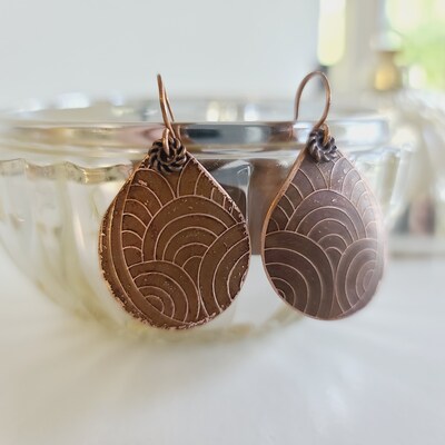 Etched Copper Dangle Earrings: Exquisite and Unique Designs: Free Shipping - image6
